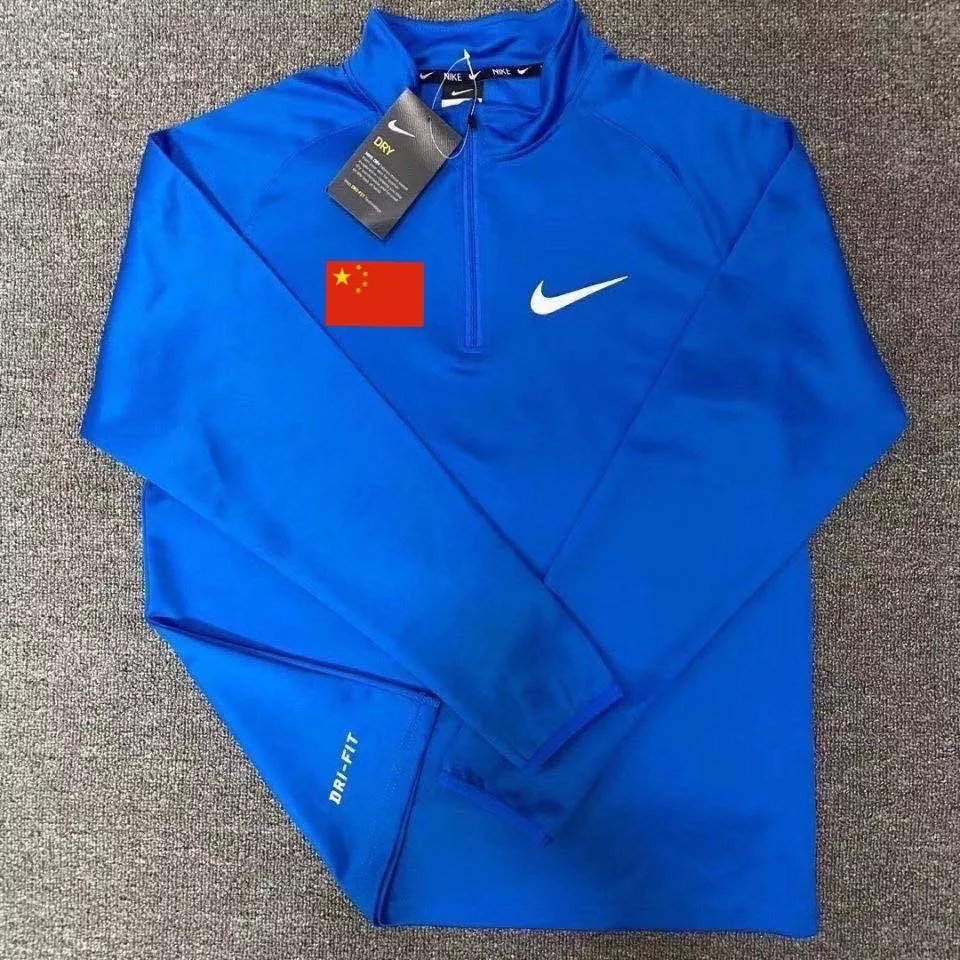 田径体育生t恤训练服跑步健身运动打底衣半拉链长袖 打勾半拉链上衣