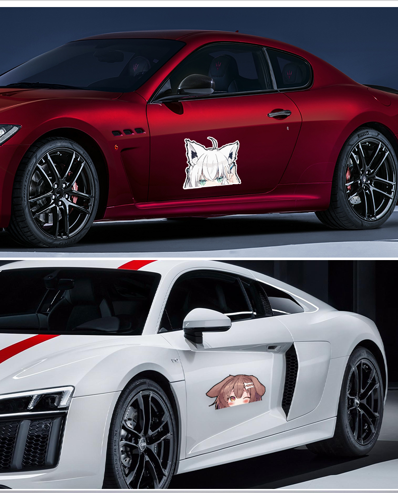 摩托车贴纸二次元 二次元车贴猫女孩车身车尾贴反光机箱头盔贴jdm动漫