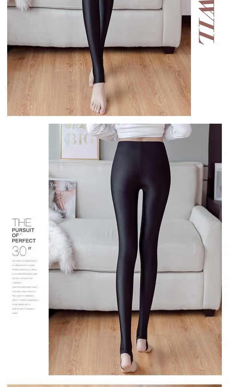 春秋冬季冰丝加绒光泽裤保暖打底裤女九分弹力健美裤踩脚显瘦外穿光泽