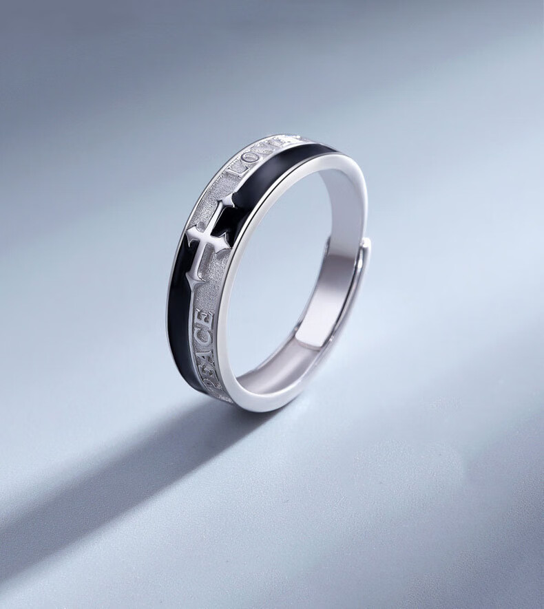 信仰之光戒指男士单身戒潮流个性开口指环时尚冷淡风十字架男戒指 j