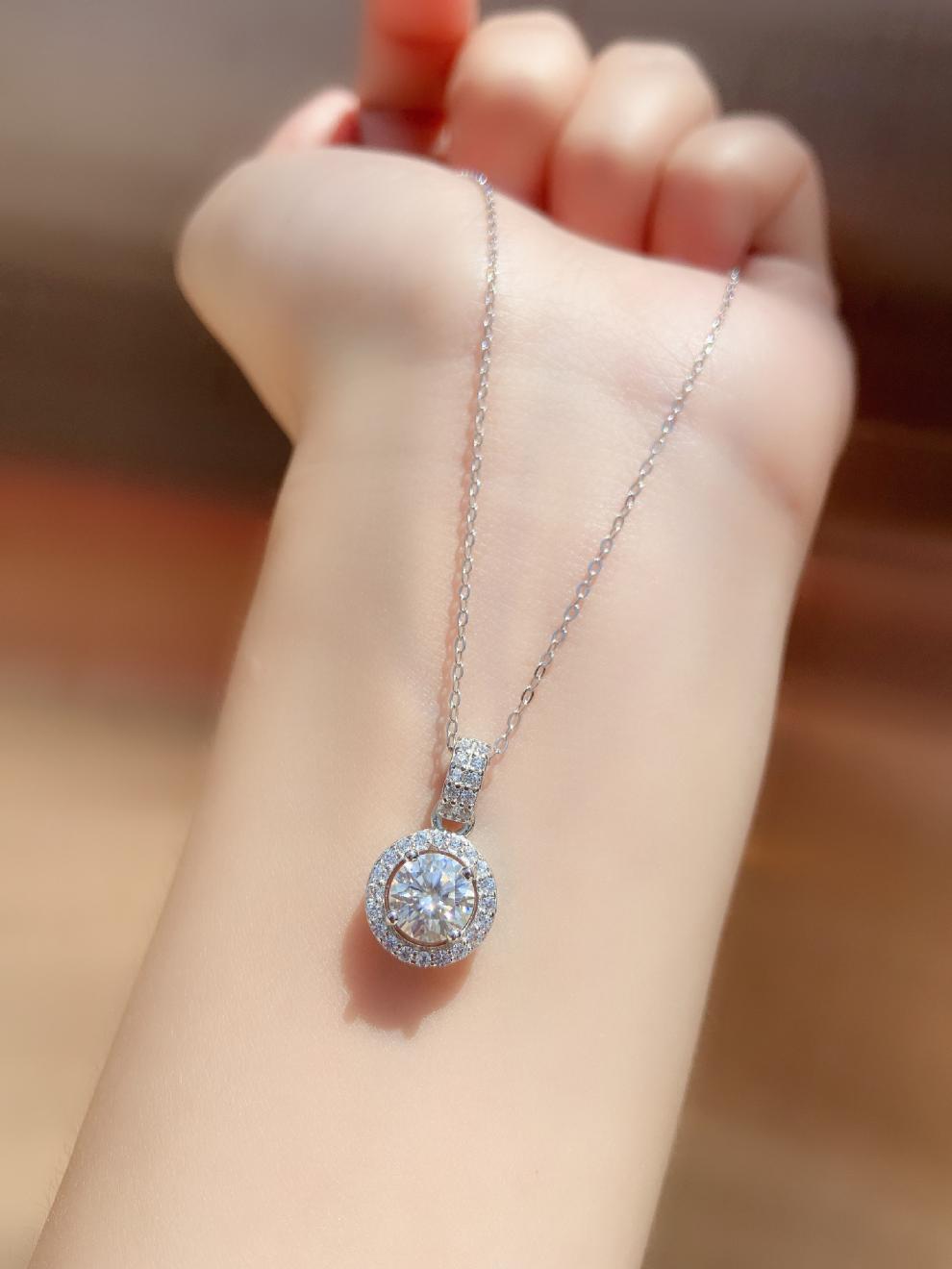 s925银1克拉莫桑钻套链 女款项链情人节七夕生日礼物钻石吊坠祥 925银