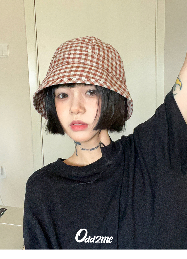 啄木鸟 两戴基础款/复古格子圆顶渔夫帽日系jk水手帽休闲百搭素颜盆帽