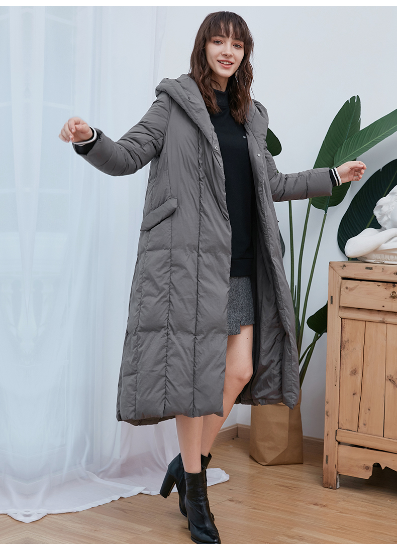 商场同款艾诺丝冬装新款羽绒服女中长款韩版直筒羽绒服加厚连帽潮