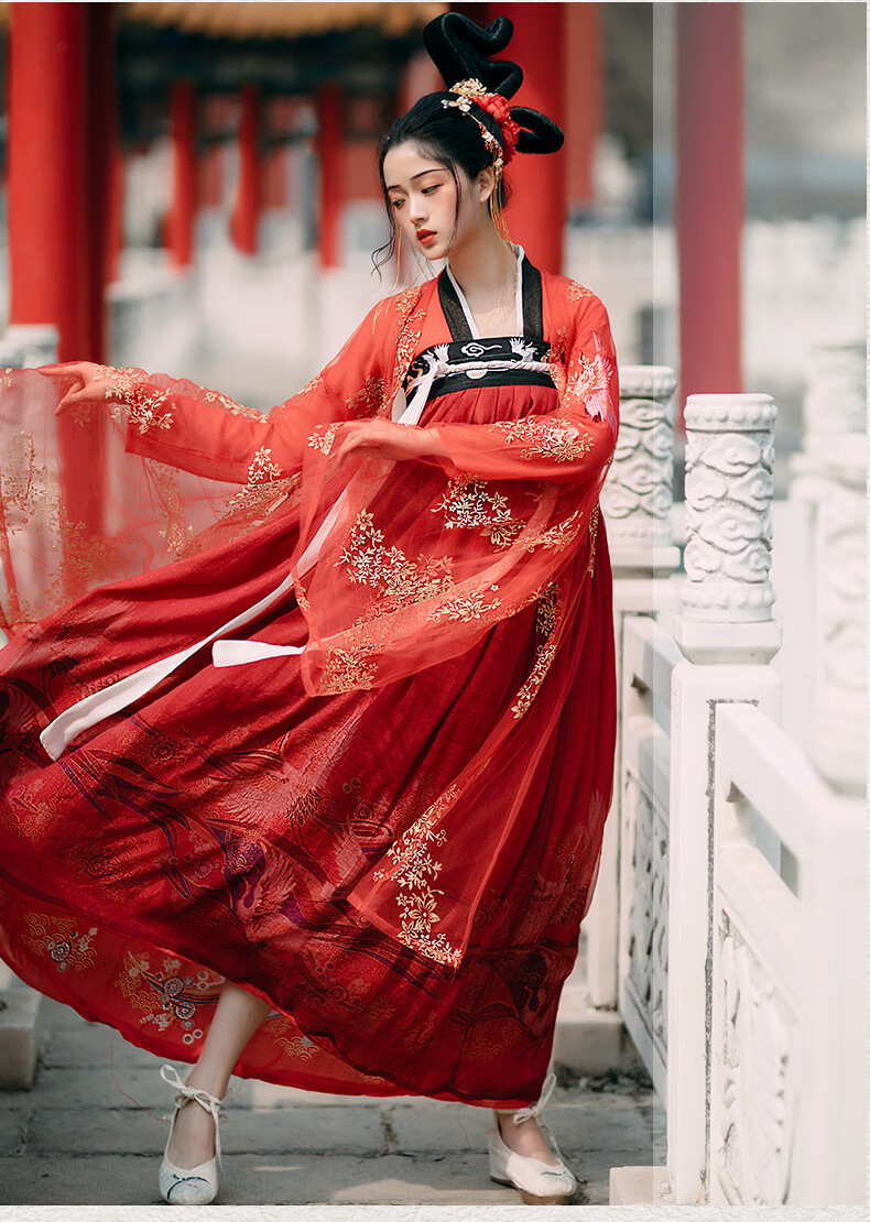 汉服女两片式唐制齐胸襦裙女汉服红色非古装zp 扶摇大袖衫 s