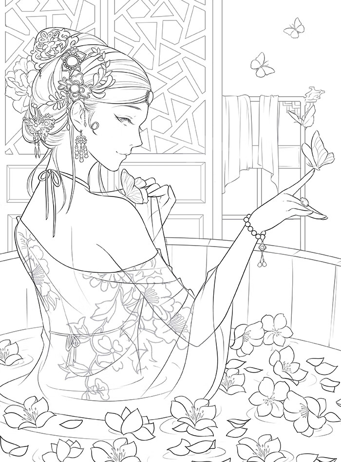 婚纱手绘涂色集 飞乐鸟哒哒猫 绘画临摹画册画集 唯美古风涂色线描集