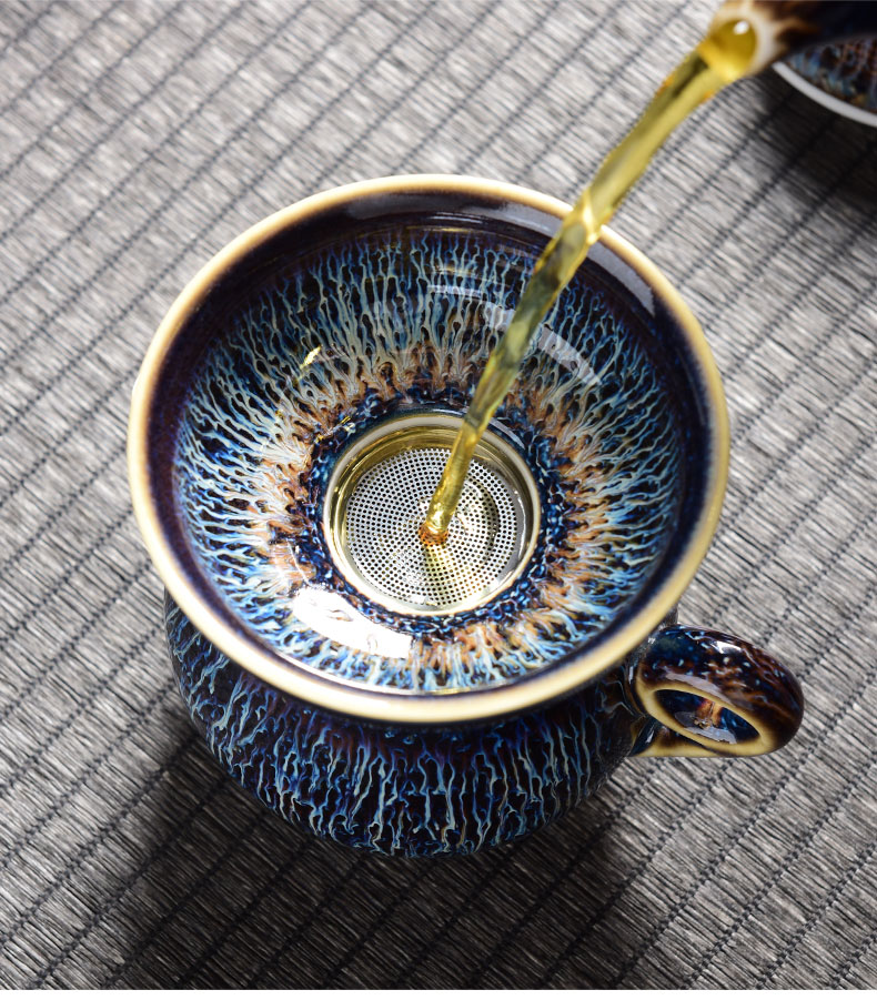 整套景德镇建盏茶具套装家用天目釉窑变功夫泡茶壶茶杯礼盒装 蓝天目