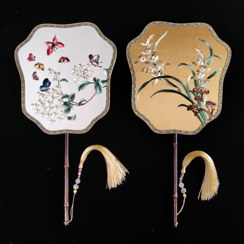 2022新款团扇古风仙气苏州刺绣双面异色异绣湘妃竹团宫扇紫竹扇子中式