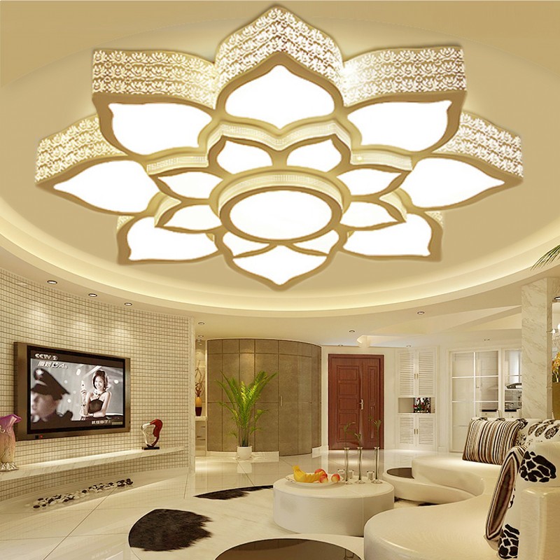 客厅大灯卧室吸顶灯莲形现代简约水晶温馨浪漫铁艺创意灯具led 120cm