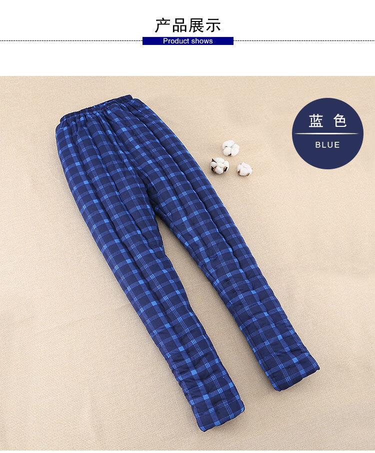 棉花手工棉裤男士冬装加厚保暖中老年人爸爸高腰宽松爷爷长裤子 蓝色