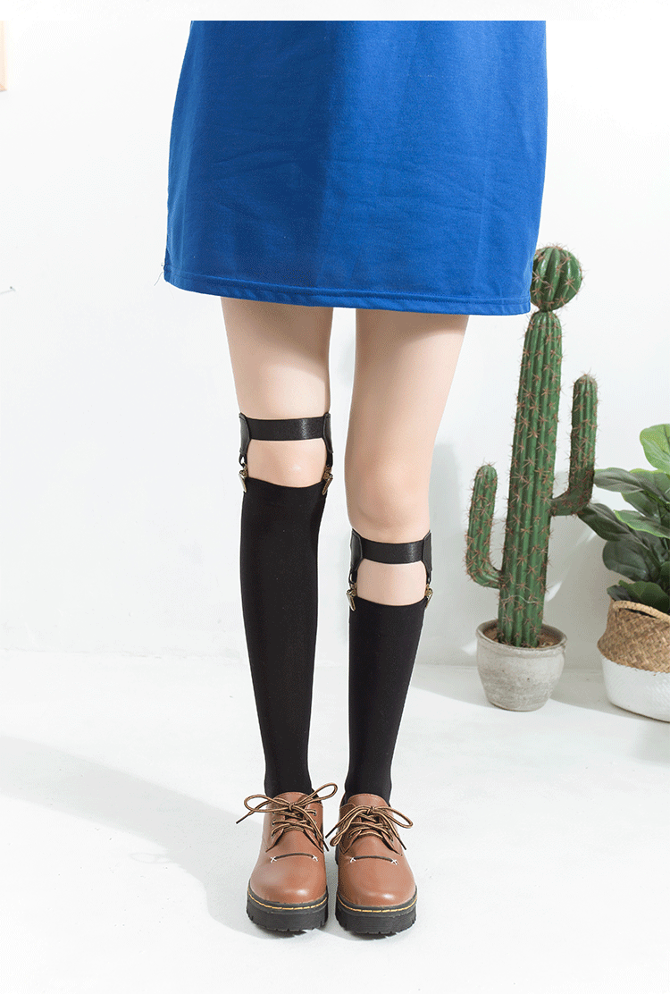 青衣麻相腿环小腿袜滑夹暗黑系丝袜子女jk制服袜学院风中筒黑色特工袜