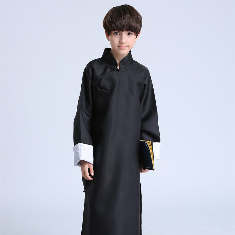 儿童相声服长衫长袍大褂国学服汉服古装民国演出服男童表演服yk 黑色