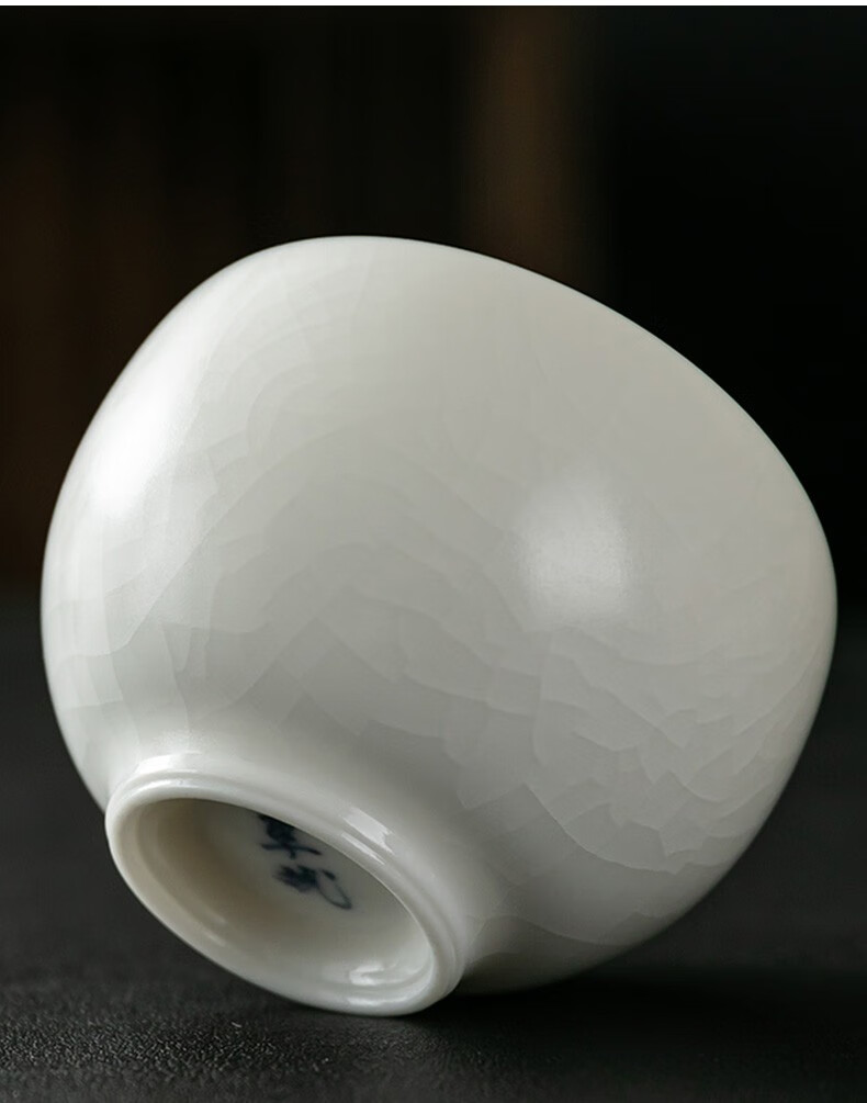 容山堂固德白玉汝窑茶杯手工主人杯陶瓷单杯开片可养品茗杯个人杯李斌