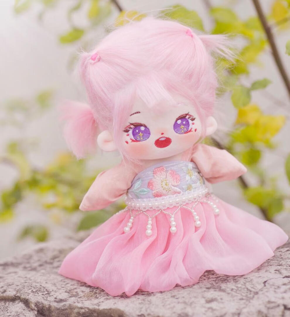 棉花娃娃女娃粉色 炸毛粉黛棉花娃娃公仔20cm粉色女娃无属性人形手作