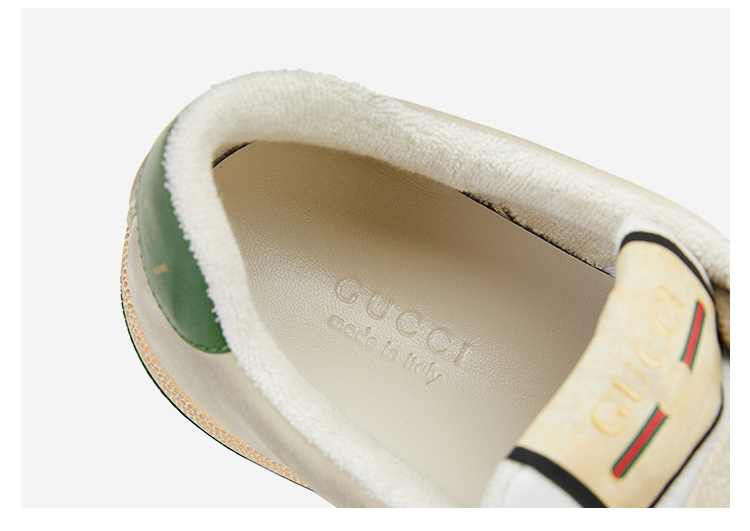 正品鉴定z古驰gucci女士screener系列白色牛皮红橘织带做旧款复古运动