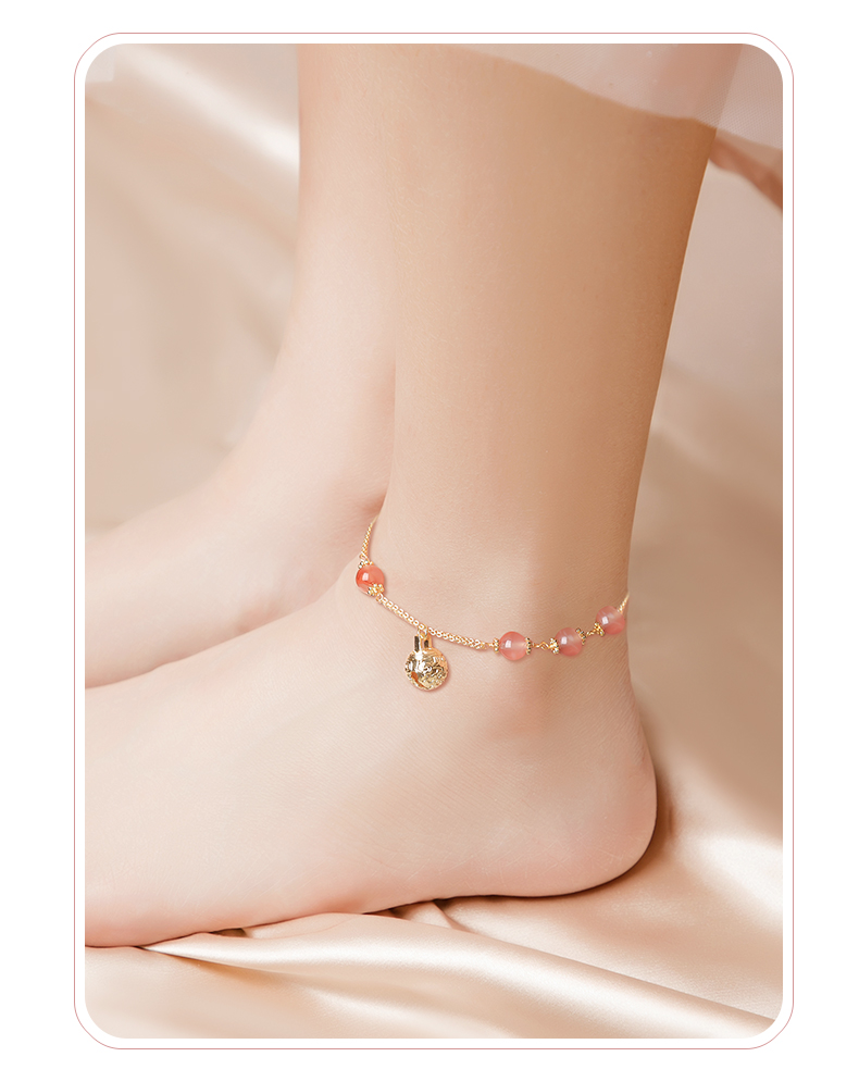 吉宏宫铃复古风和田玉脚链女学生时尚饰品手链精致中国风铃铛足链本命