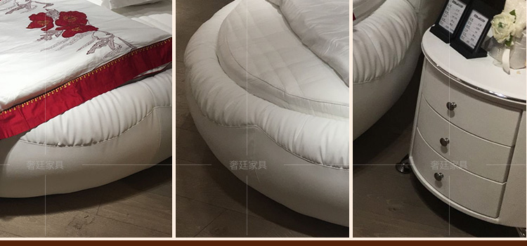 真皮床约床小户型主卧圆床双人床婚床公主床圆形皮艺床 Φ2米床 折叠