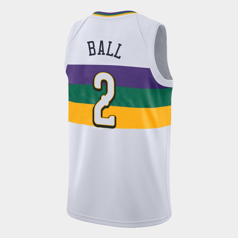 滕讯体育nba全鹈鹕队2号朗佐鲍尔球哥球衣城市版ball篮球队服男白红色