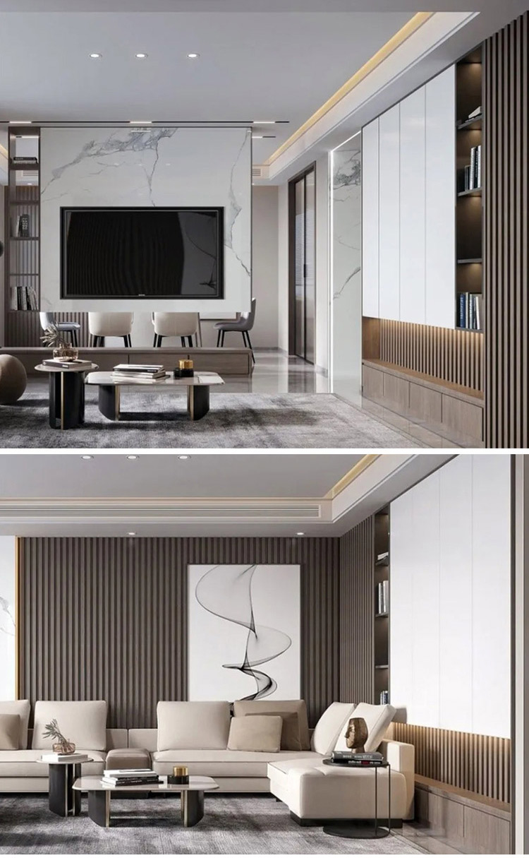 木格栅背景墙实板吊顶护板电视免漆木栅格条木饰面凹凸形长城板