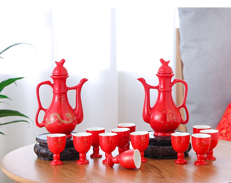 交杯酒酒杯套装 酒杯小盏古风古代敬酒杯结婚交杯酒婚礼套装红色酒壶