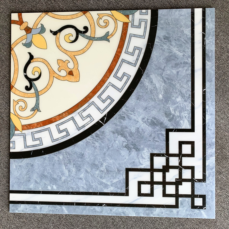 坚悦 佛山新中式客厅拼花地砖灰色地板砖拼图餐厅入户玄关拼花瓷砖