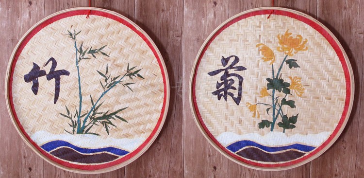 定做竹簸箕画手工画竹匾画竹筛画竹筐画竹编创意画农家乐装饰道具绘画