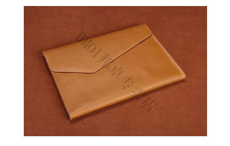 bmoia4真i皮文件袋磁扣资料夹牛皮档案袋简约手拿包横款公文袋黑色