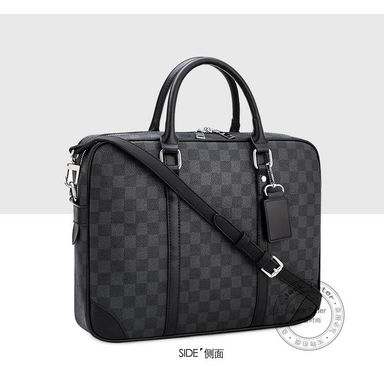 杰克彼德(ja ck peter)欧美时尚风男包黑格纹商务公文包男士老花手提