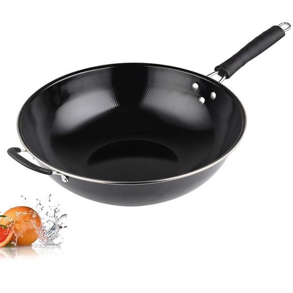 搪瓷炒锅家用无涂层轻便燃气灶圆底锅电磁炉炒菜锅不生锈不粘锅盖圆底