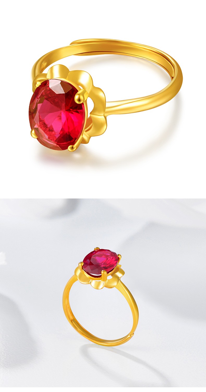 老凤凰黄金女戒9999足金红宝石戒指石榴石结婚戒指黄金红宝石戒指活口