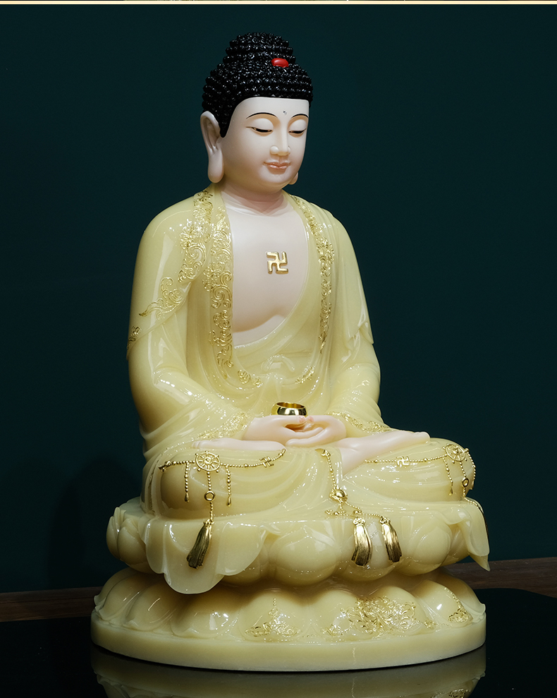 金旺来三宝释迦牟尼佛菩萨汉白玉佛像家用供奉神像摆件石雕佛具12寸