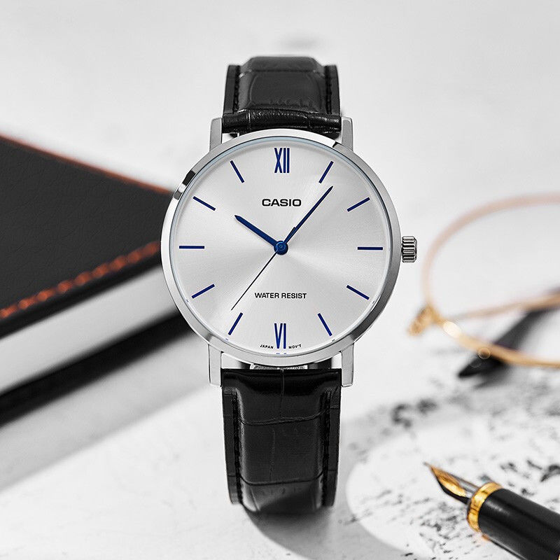 卡西欧 海外代购casio商务男表 高颜值简约防水石英表钢带皮带mtp-vt