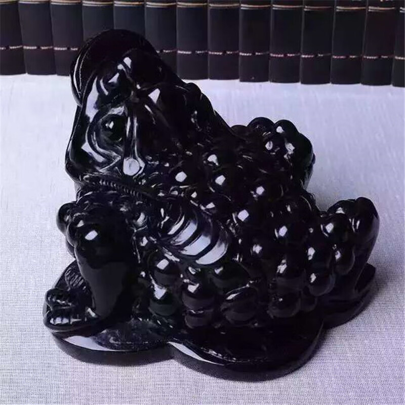 天然黑曜石金蟾摆件新款三脚蟾蜍金蝉摆件 尺寸17cm