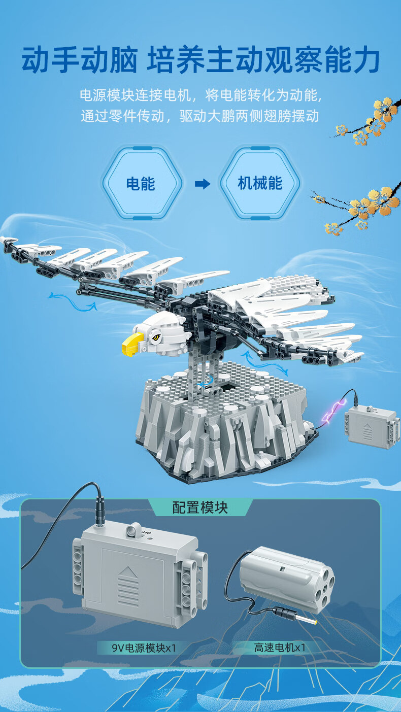 邦宝国潮神兽电动积木大鹏凤凰貔貅独角兽神龙小颗粒拼装积木 6993