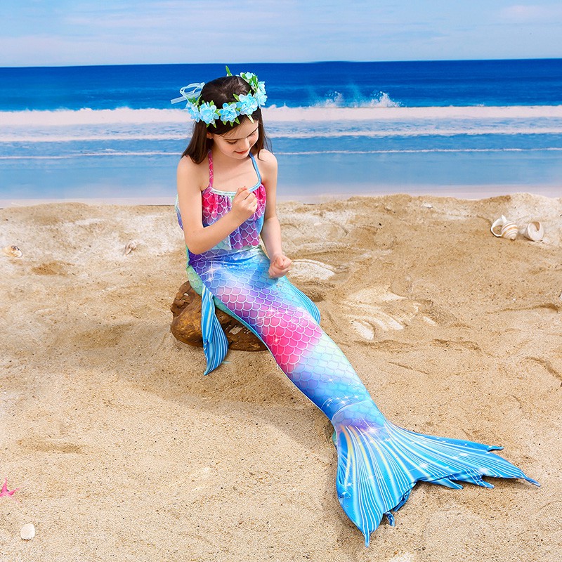 美人鱼尾巴衣服儿童游泳衣裙子套装公主裙分体比基尼中大童夏海星三