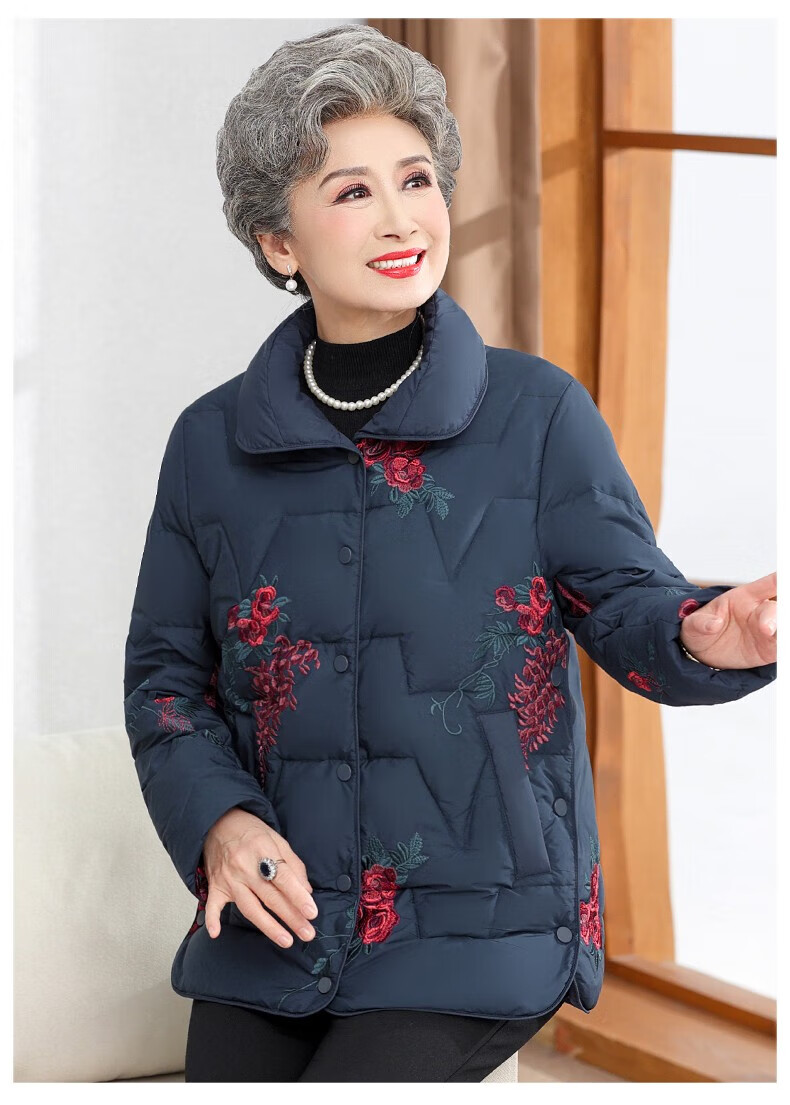 欧惠悠中老年人羽绒服女短款妈妈冬装加厚外套60岁7080奶奶唐装太太大