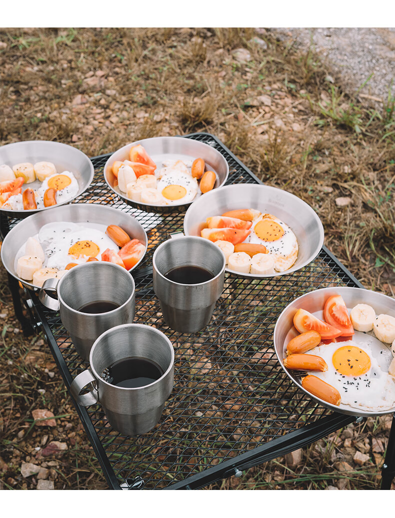 黑鹿户外野炊餐具野外304不锈钢饭碗雪拉碗把手餐碗餐盘菜盘露营餐具