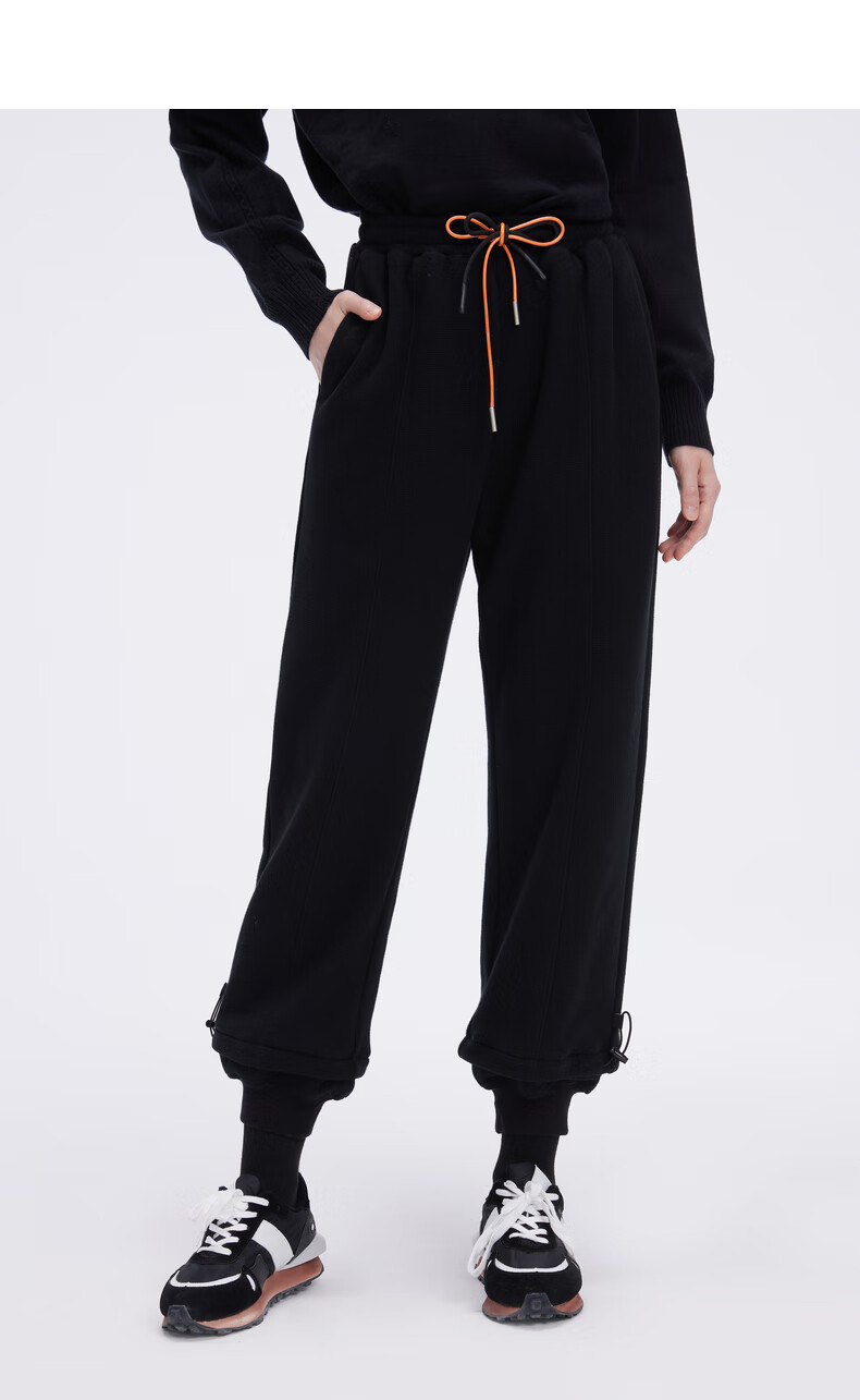 bosieal秋季新款华夫格束脚裤天鹅绒裤子潮黑色l