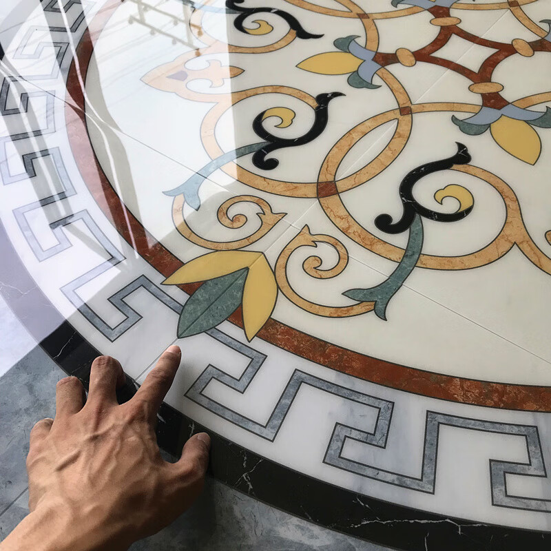 坚悦 佛山新中式客厅拼花地砖灰色地板砖拼图餐厅入户玄关拼花瓷砖