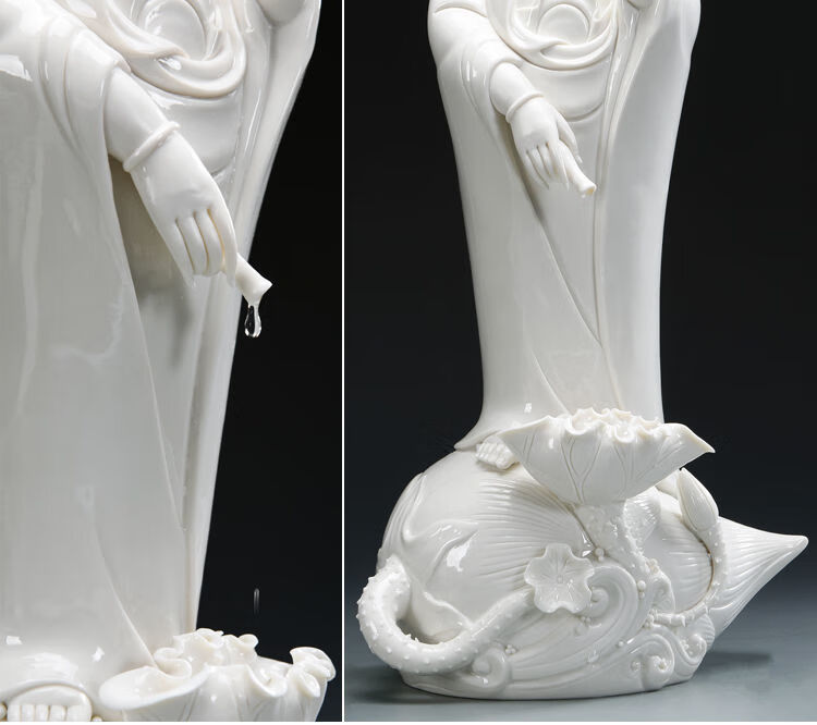 白凤凰德化陶瓷滴水观音佛像摆件观世音菩萨家用供奉客厅装饰白瓷工艺
