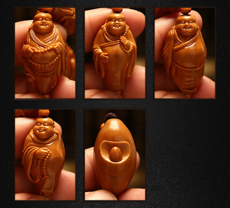朴春 苏工橄榄核雕整身十八弥勒佛海华本工纯手工雕刻脖挂项链长串