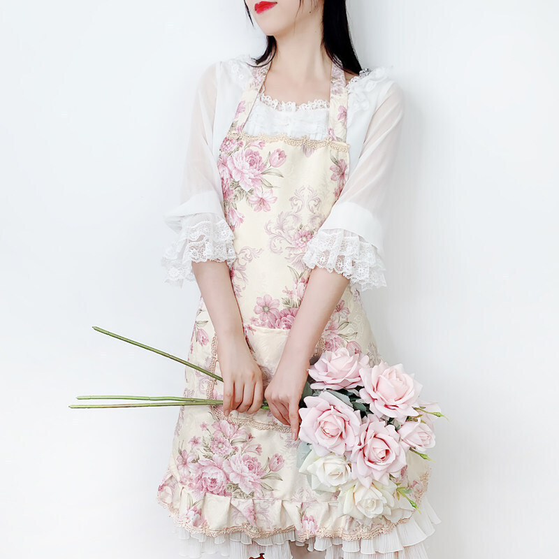 挚钻精品 围裙半身韩版女时尚厨房韩式碎花花边围裙双层防油防水可爱