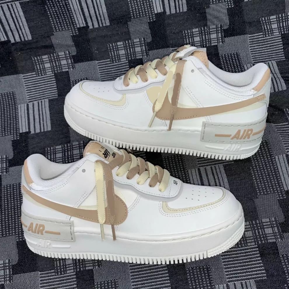 适配1空军一号af1shadow低帮奶油色咖啡色黄色鞋带鞋绳黑白底鸳鸯烫金