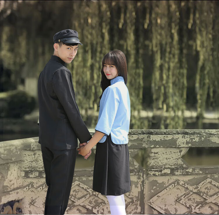 民国学生装演出服五四青年装男毕业大合唱演出班服l下单鞋子的麻烦