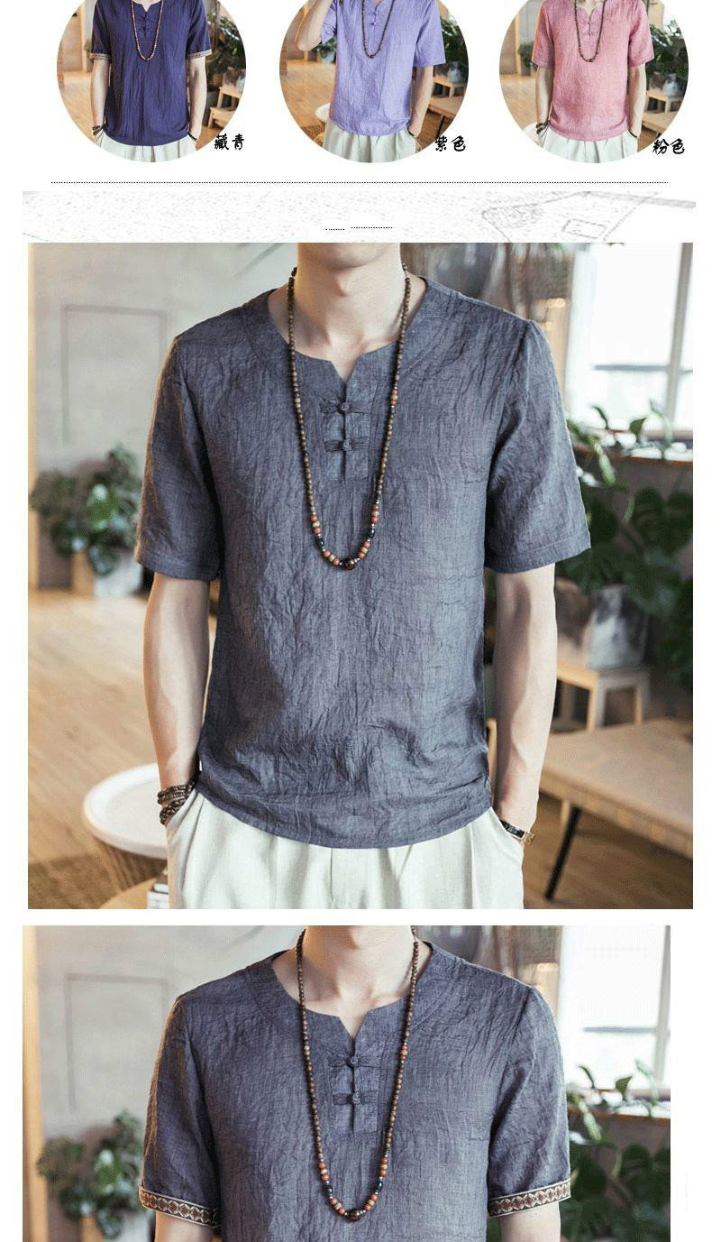 麻布t恤夏季麻衣男复古民族风亚麻上衣盘扣棉麻t恤大码体桖衫男短袖