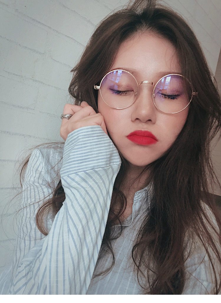 抗蓝光复古小圆框眼镜框架女男韩版潮圆脸手机电脑护目银色送眼镜皮袋