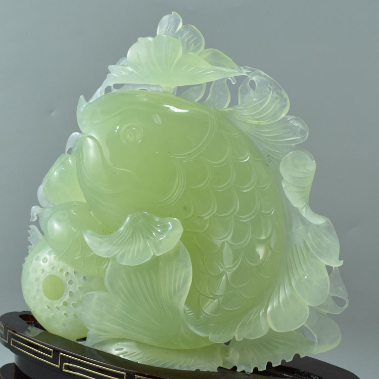 岫玉摆件岫玉鱼摆件辽宁岫岩玉石鱼摆件精品鲤鱼摆件升职礼物 10号