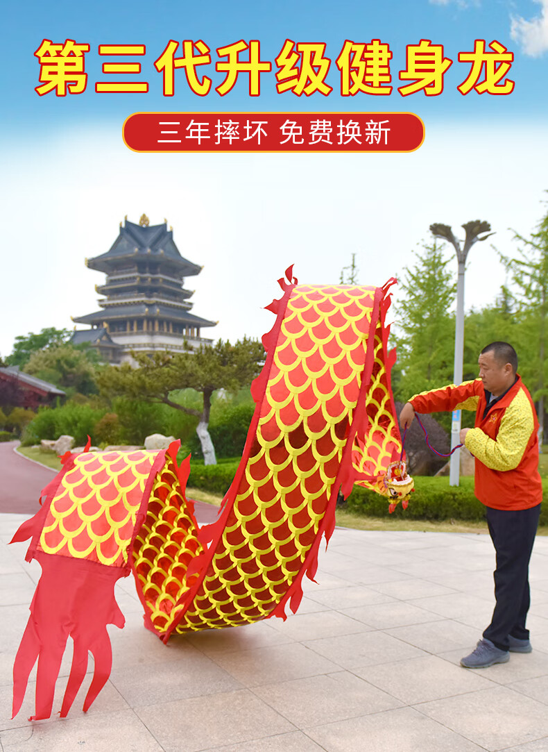 舞龙带龙头彩带8米广场舞龙彩带健身手甩龙带龙头耍龙儿童中老年人6米