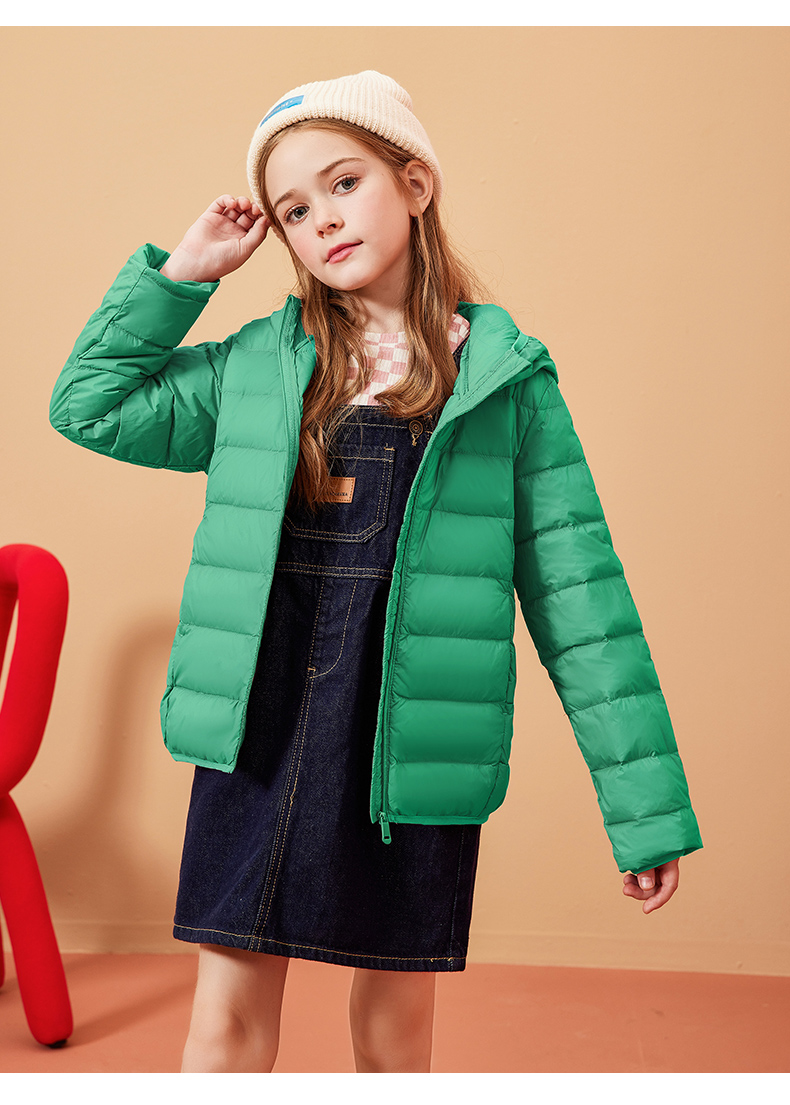 鸭鸭童装轻薄羽绒服女宝宝装2022年短款纯色连帽时尚鸭绒外套y 雾霾