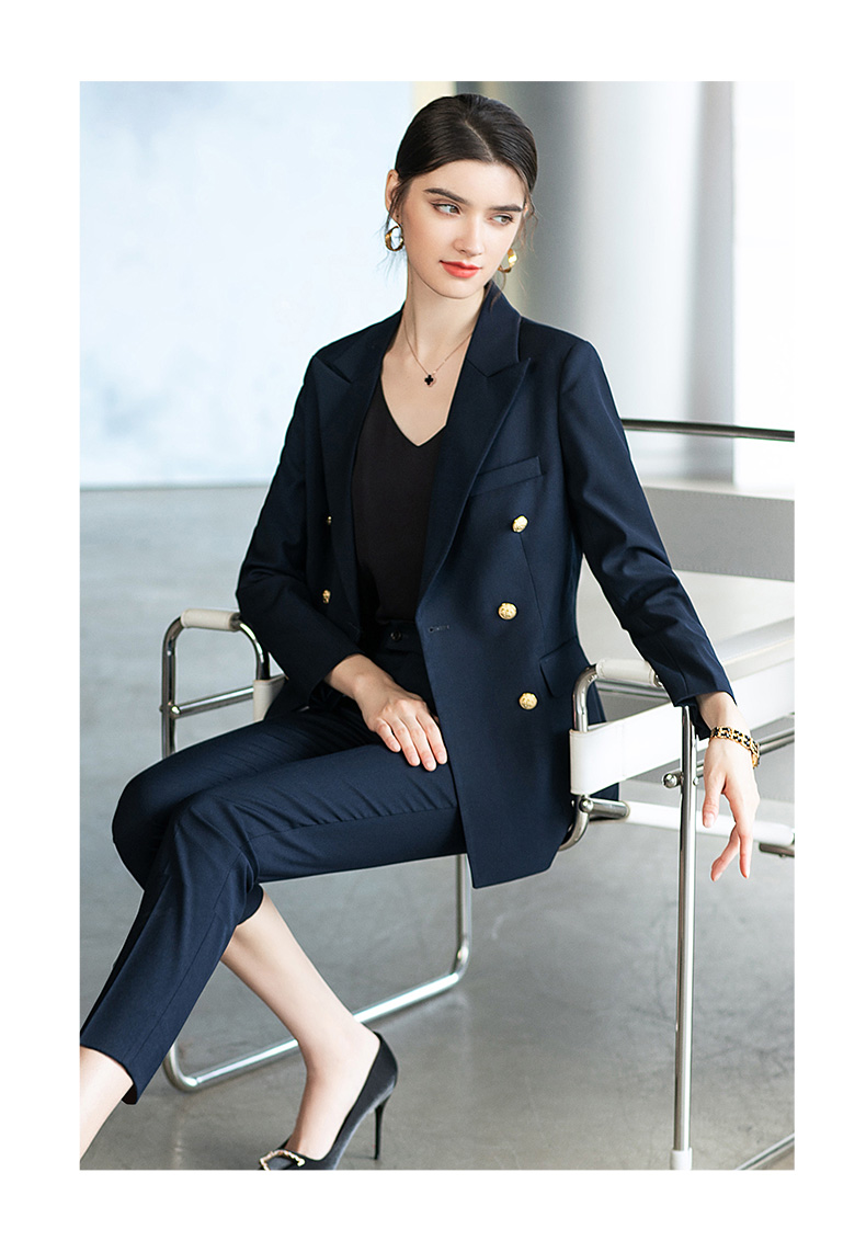 ad气质工作服女高端售楼部工装藏青色双排扣西服正式场合职业套装西装