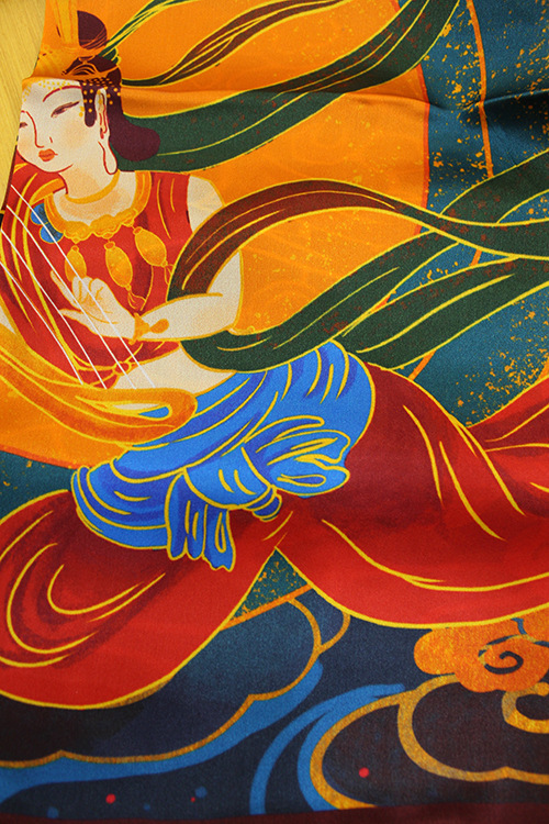 敦煌飞天祥云中国风真丝丝巾素缎110大方巾杭州礼品披肩围巾女士敦煌